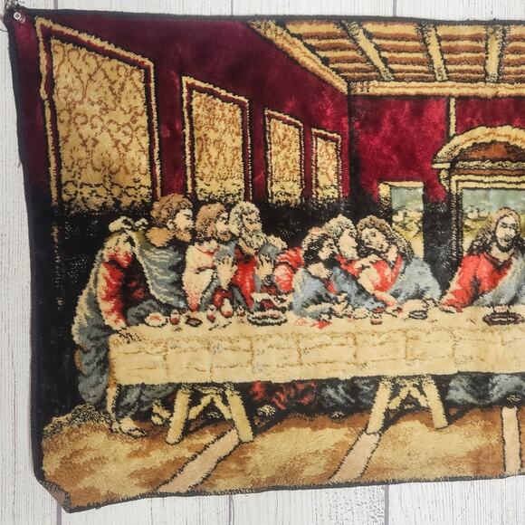 VTG Velvet Tapestry Leonardo DaVinci The Last Supper Wall Hanging, 37.5x19 - Picture 3 of 8